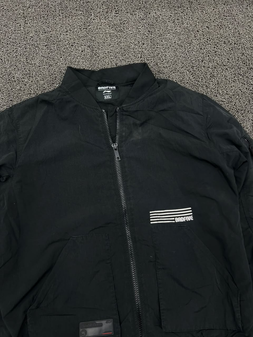 BADFIVE Black Bomber Jacket – Full Zip Streetwear Windbreaker