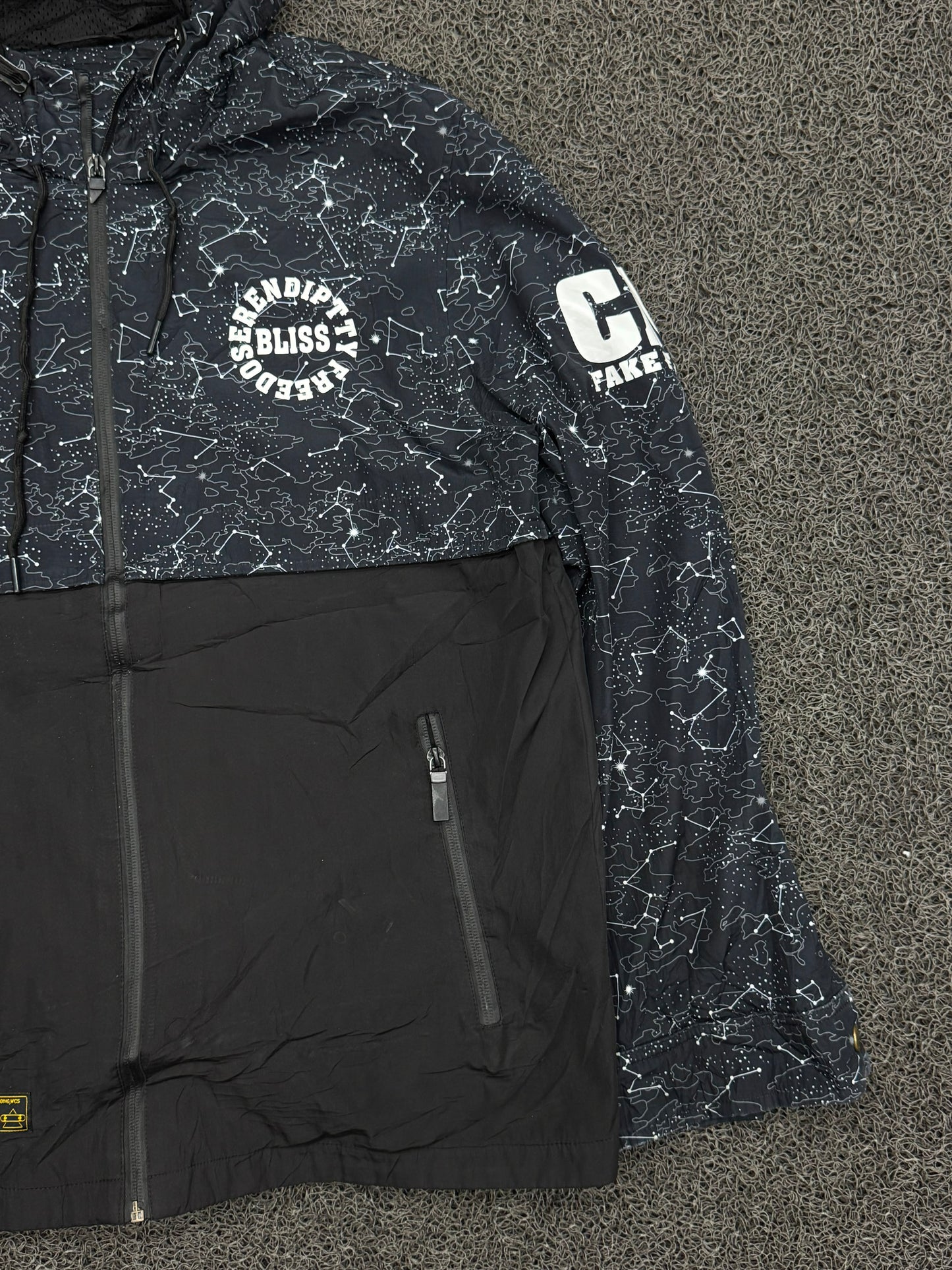 Black & Grey Printed Hooded Windbreaker Jacket