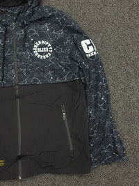 Black & Grey Printed Hooded Windbreaker Jacket
