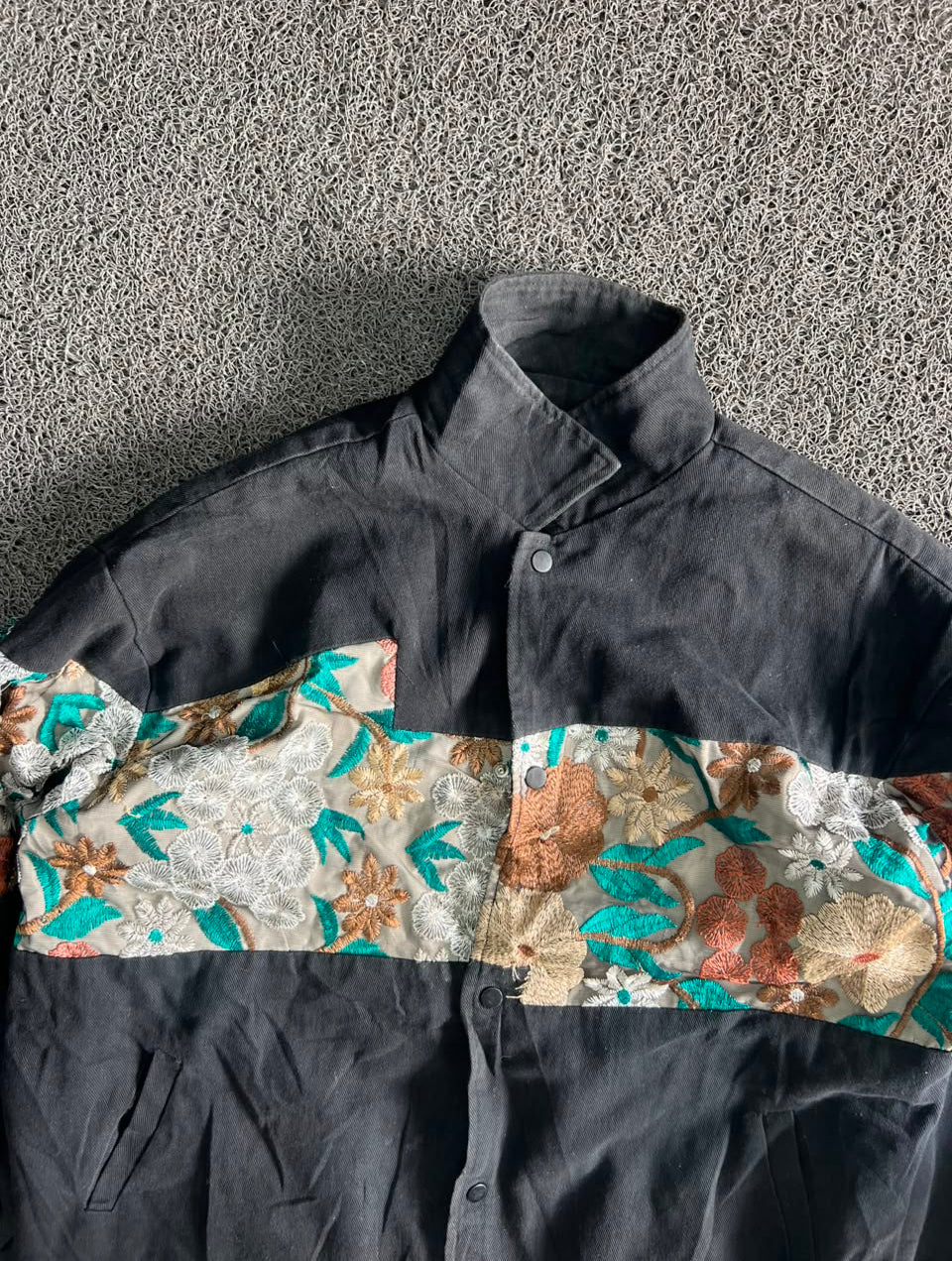 Vintage Black Floral Embroidered Panel Jacket