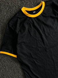 Black T-Shirt with Contrast Yellow Collar & Sleeve Trim