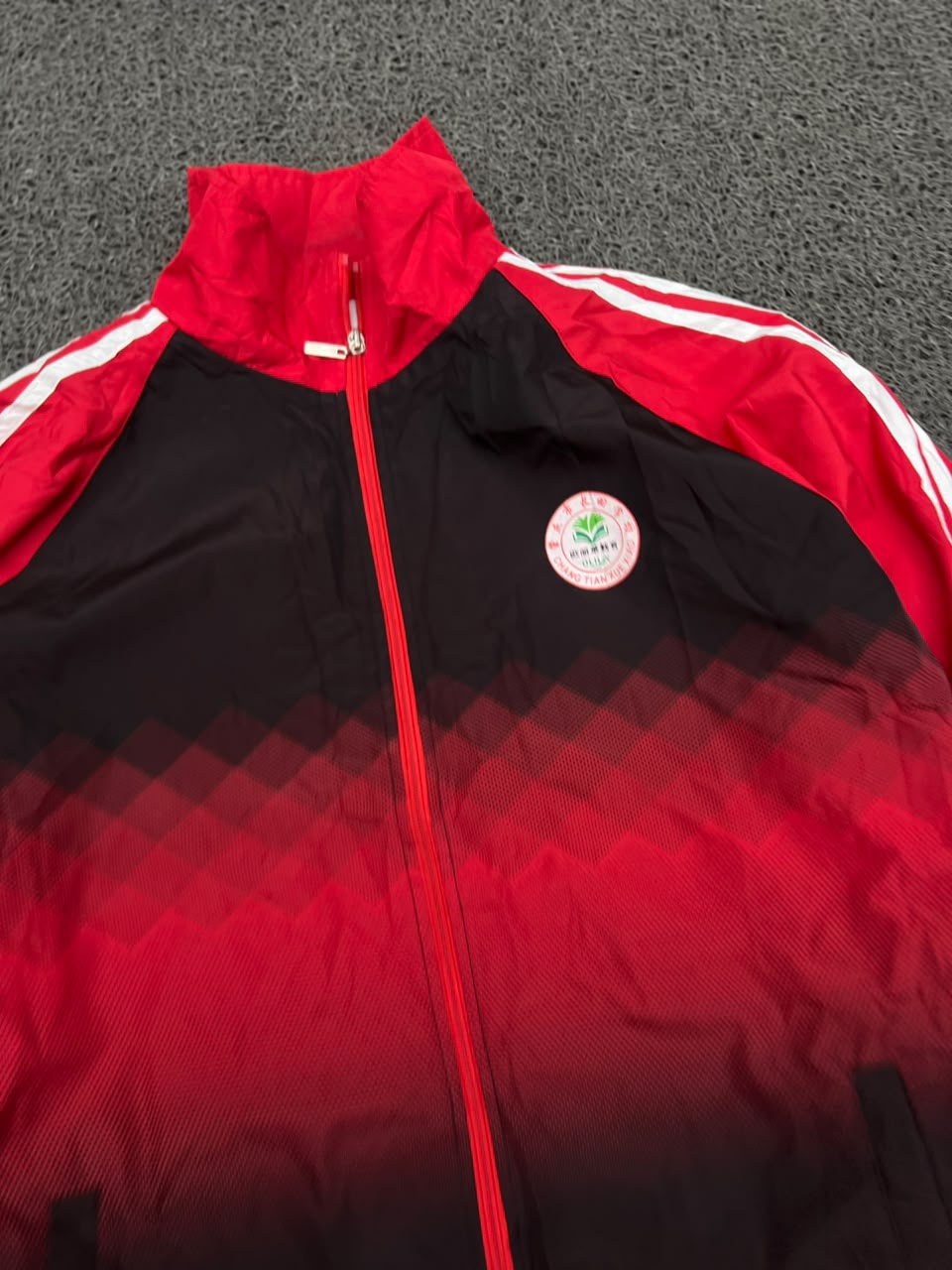Vintage Red & Black Gradient Track Jacket – Full Zip Sports Windbreaker | Unisex