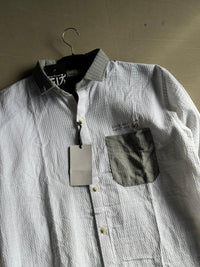 Men's White Textured Full Sleeve Shirt with Contrast Grey Pocket