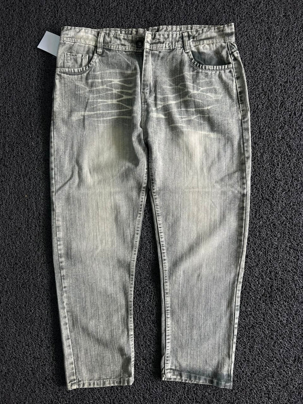 Men's Vintage Washed Grey Straight Fit Denim Jeans