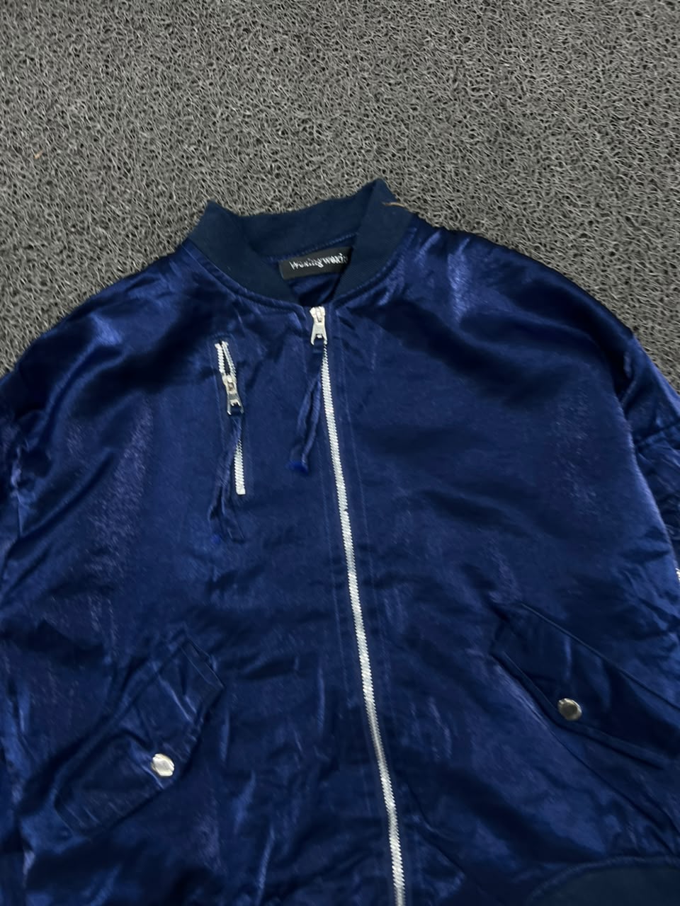 Premium Blue Bomber Jacket with Utility Sleeve Pocket