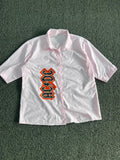 Thrifted AC/DC Graphic Pink Button-Up Shirt | Vintage Oversized Casual Wear