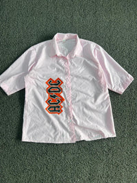 Thrifted AC/DC Graphic Pink Button-Up Shirt | Vintage Oversized Casual Wear