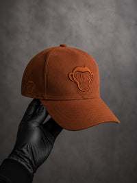 Brown Monkey Embroidered Suede-Style Cap