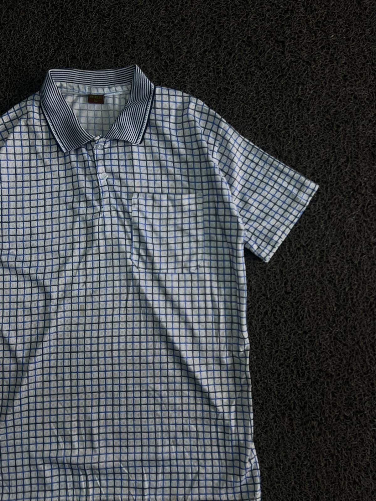 Checkered Polo T-Shirt with Contrast Collar and Chest Pocket