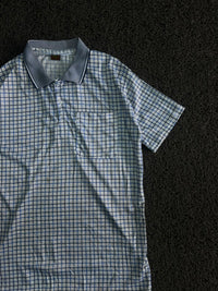 Checkered Polo T-Shirt with Contrast Collar and Chest Pocket