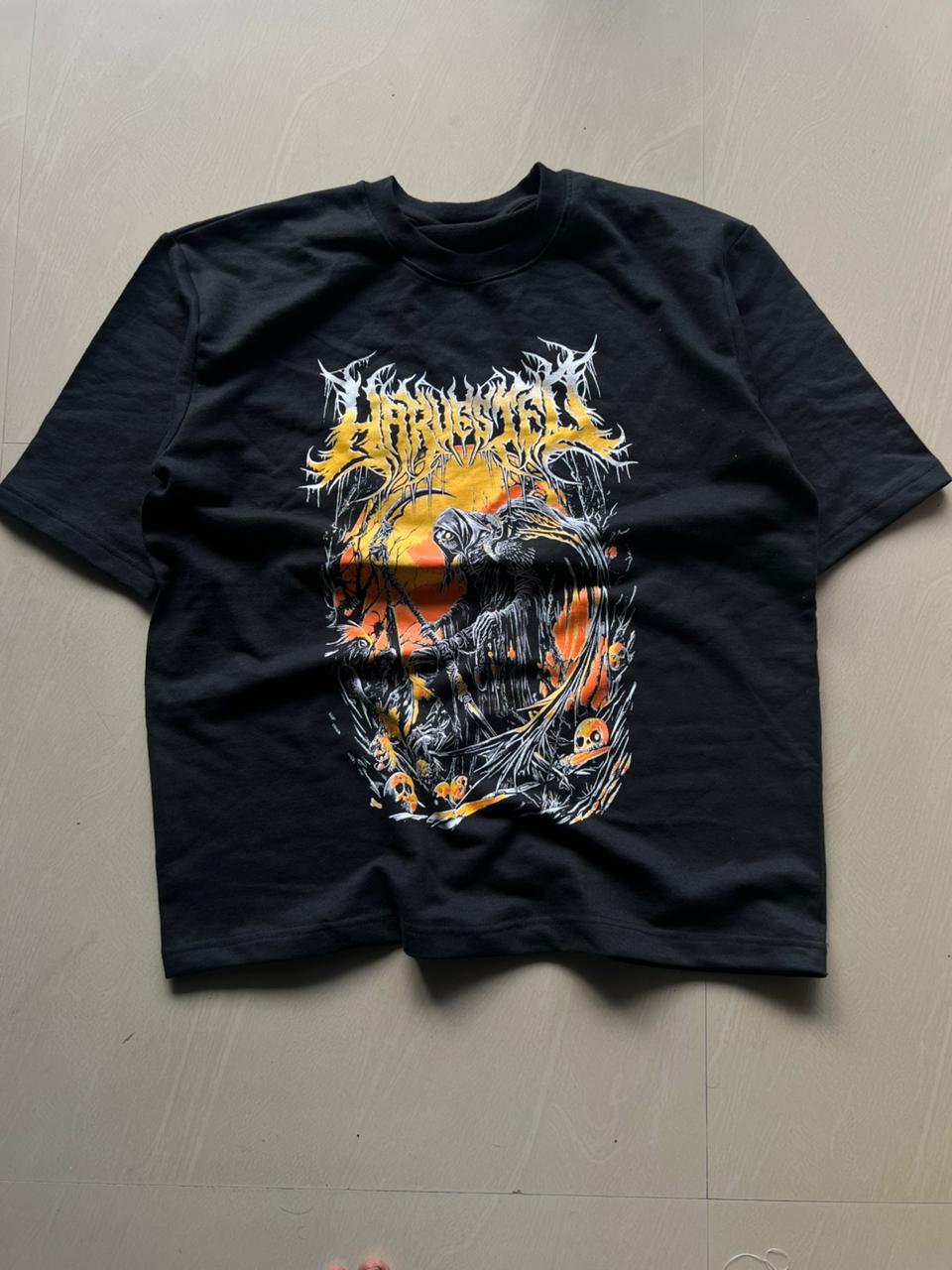 Harvest Hell Grim Reaper Graphic Oversized Black T-Shirt