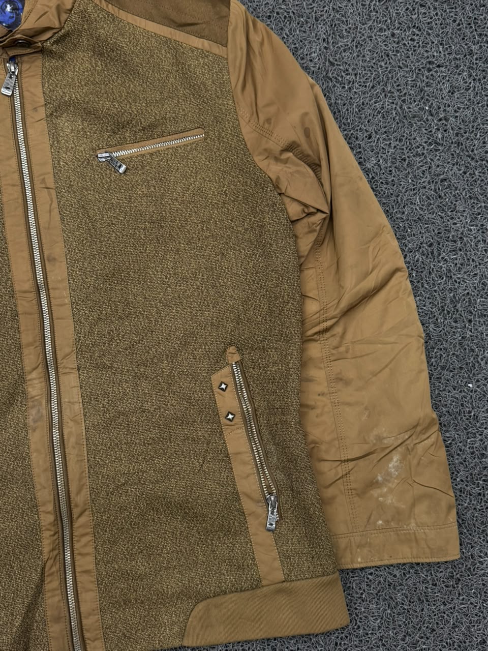 Brown Textured Zip-Up Casual Jacket