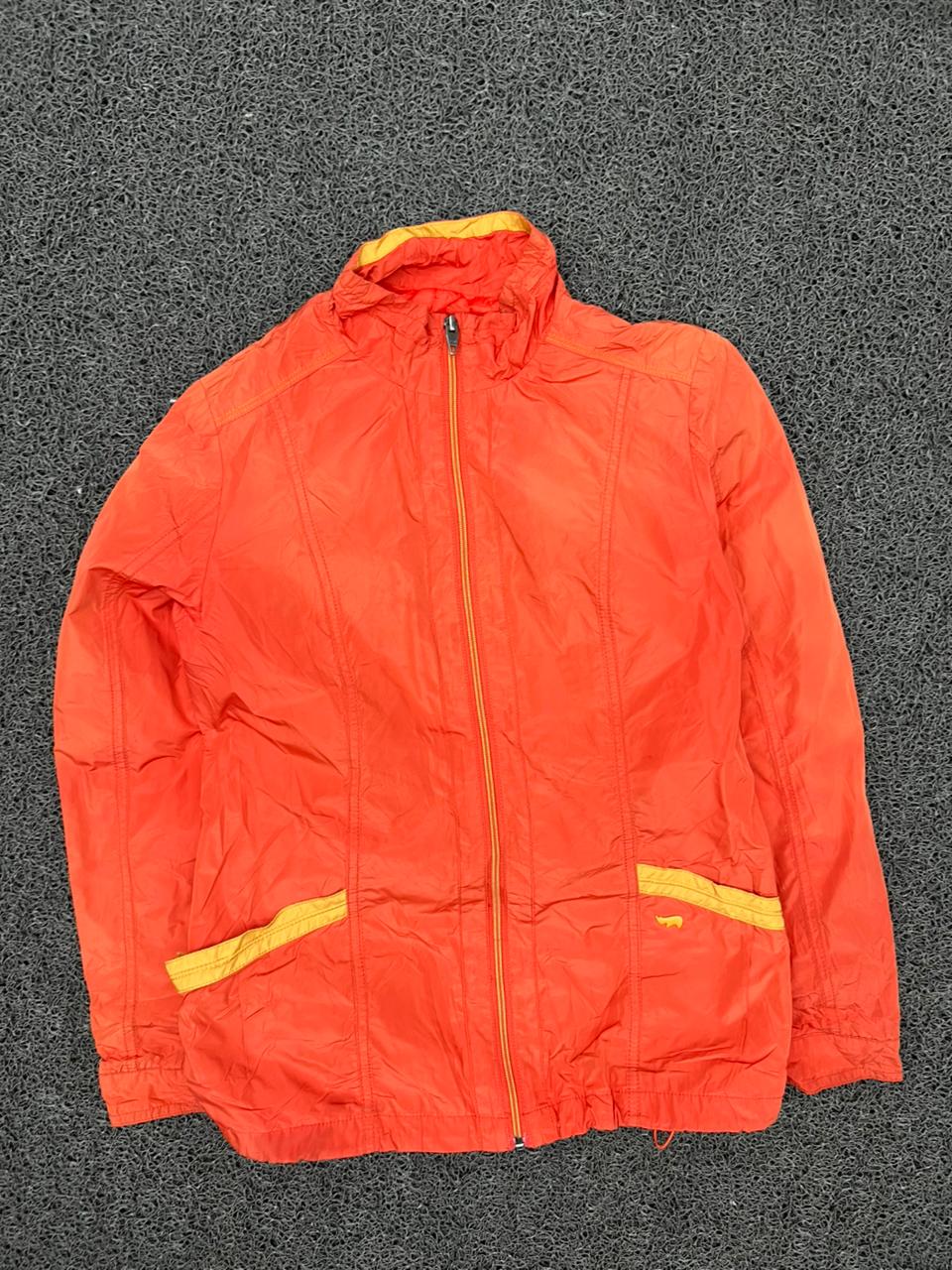 Lightweight Orange Hooded Windbreaker Jacket – Full Zip Casual Outdoor Coat