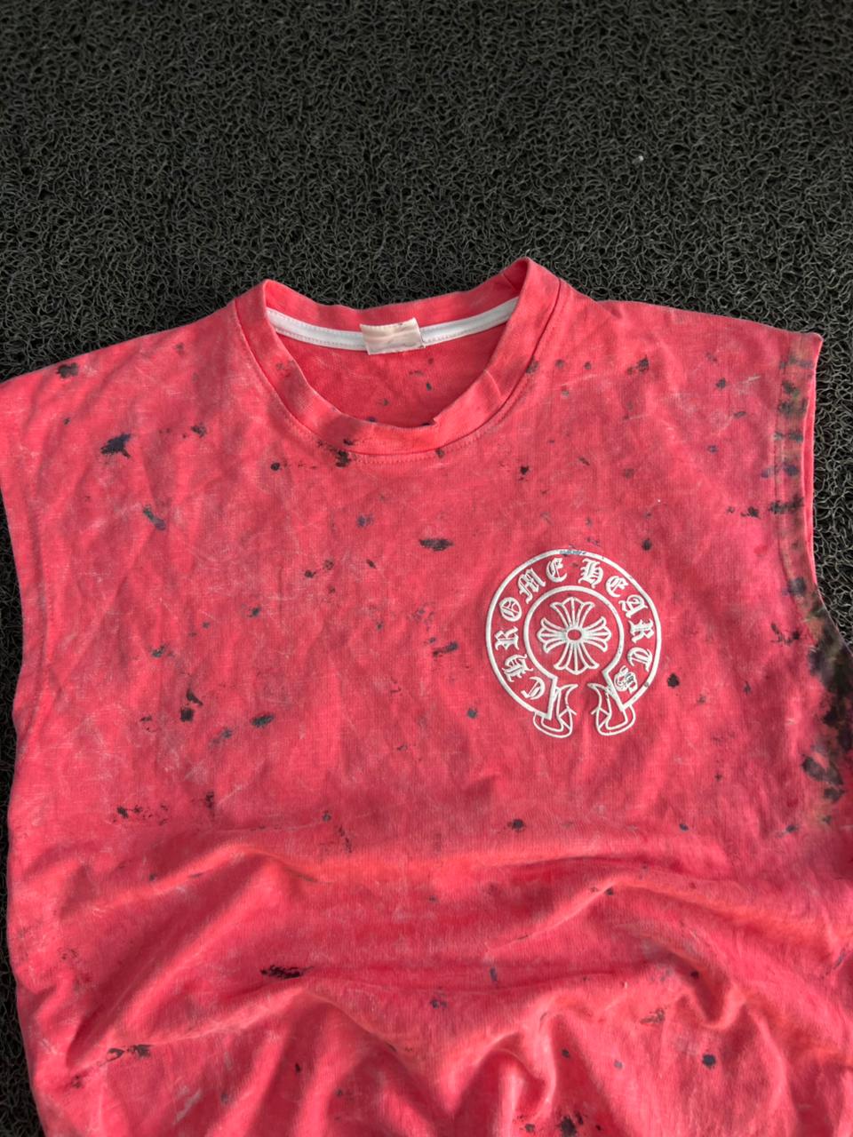 Pink Acid Wash Sleeveless Graphic T-Shirt – Vintage Streetwear Cotton Tee