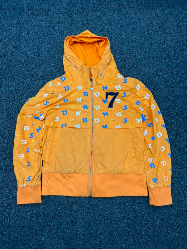 Vintage Yellow Printed Hooded Jacket