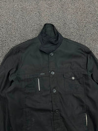 Black Utility Field Jacket with Stand Collar & Multi-Pocket Design