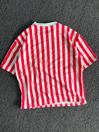 Red & White Vertical Striped Oversized T-Shirt – Unisex Casual Crew Neck Tee
