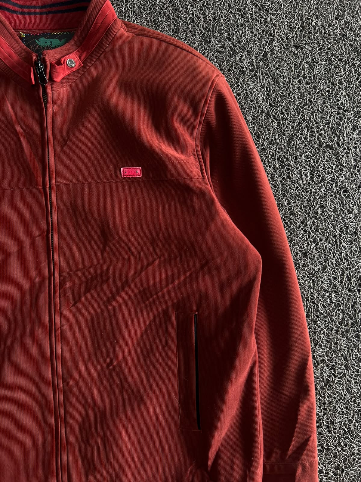 Vintage Red Stand Collar Zip-Up Jacket – Casual Full Zip Lightweight Men's Outerwear
