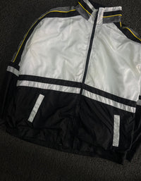 Vintage Black & White Retro Track Jacket with Yellow Piping
