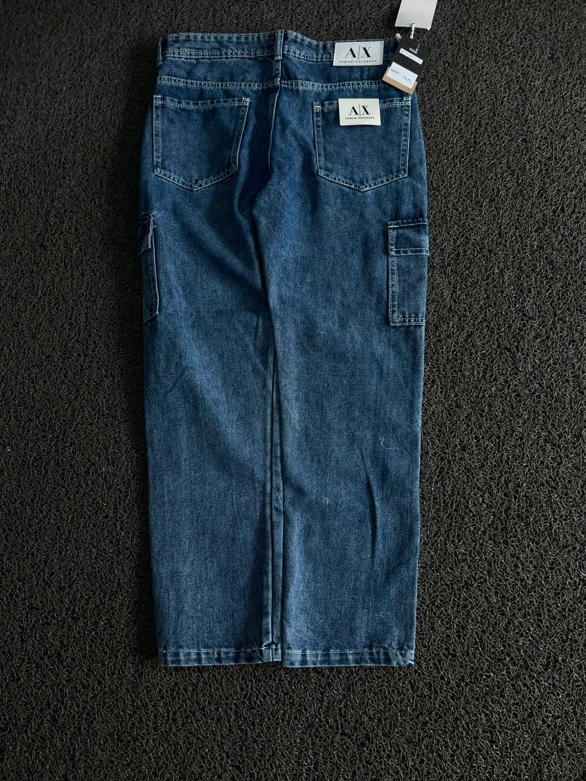Armani Exchange Men's Loose Fit Denim Cargo Pants - Medium Wash