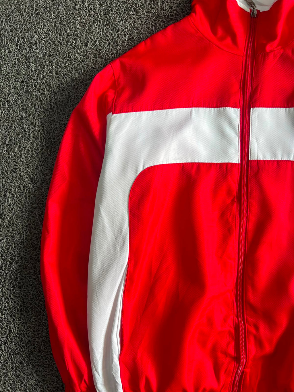 Phoenix Hill Red & White Full-Zip Track Jacket – Lightweight Sports Windbreaker ⚠️  Minor Marks