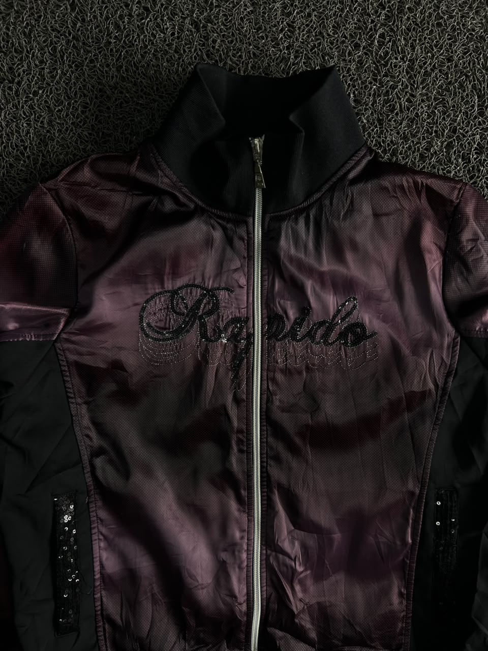 Plum Glossy Bomber Jacket with Sequin Logo