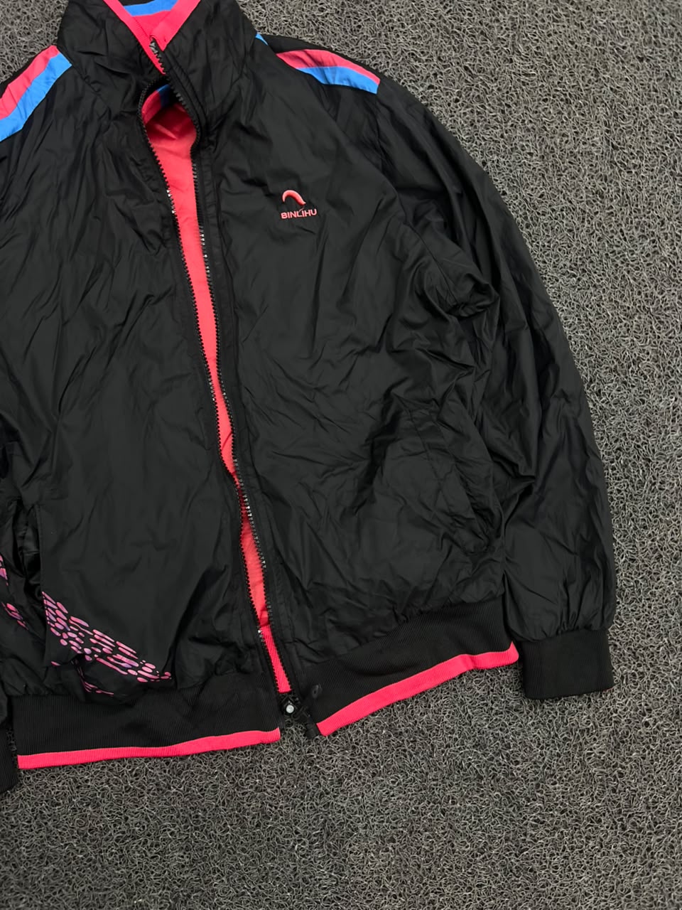 BINLIHU Reversible Neon Pink & Black Bomber Jacket | Lightweight Full-Zip Casual Jacket | ⚠️ zip damage