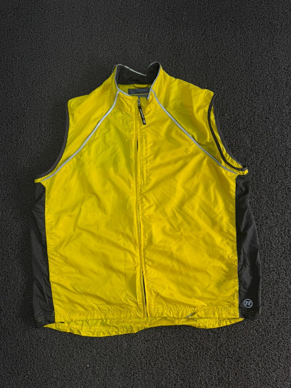 Vintage Yellow & Black Cycling Windbreaker Vest | Lightweight Zip-Up Sports Jacket