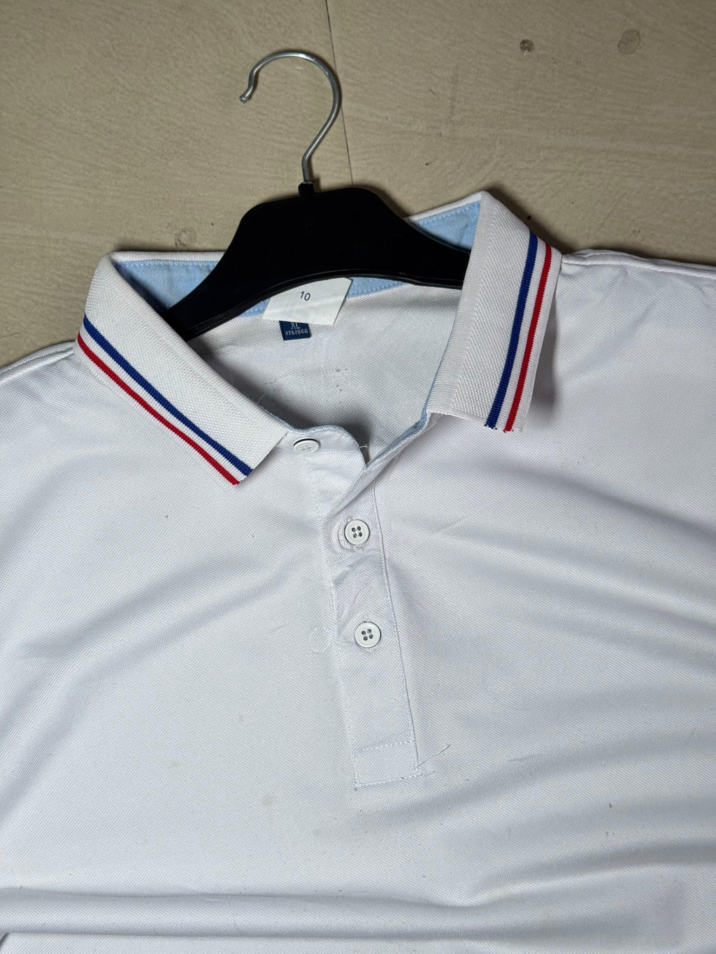 Vintage White Polo t-Shirt with Red & Blue Tipped Collar