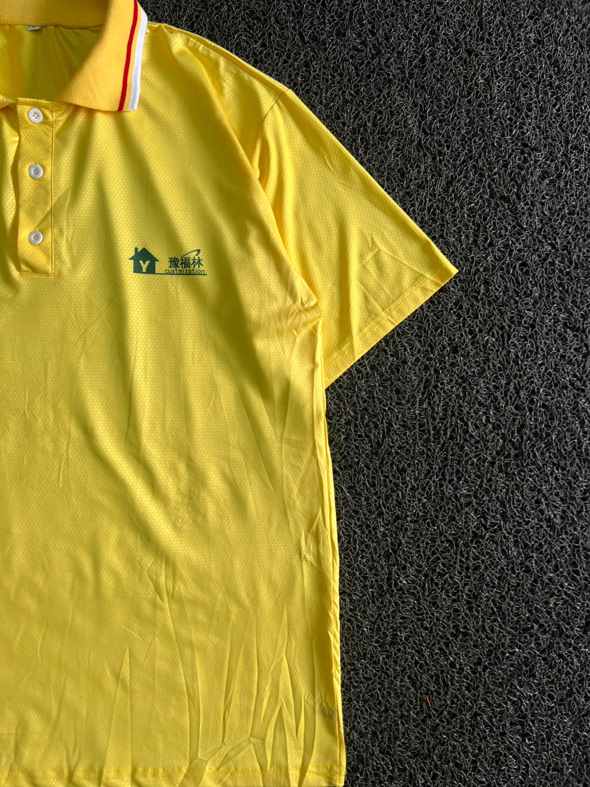 Yellow Textured Polo Shirt with Striped Collar ⚠️ Little Stains