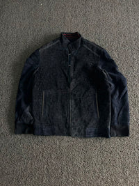 Vintage Textured Full Zip Bomber Jacket – Black Patterned Casual Zip-Up Outerwear⚠️ No Zip