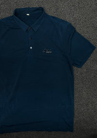 Vintage Blue Textured Polo T-Shirt with Chest Logo