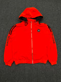Red Hooded Zip-Up Track Jacket with Sleeve Print