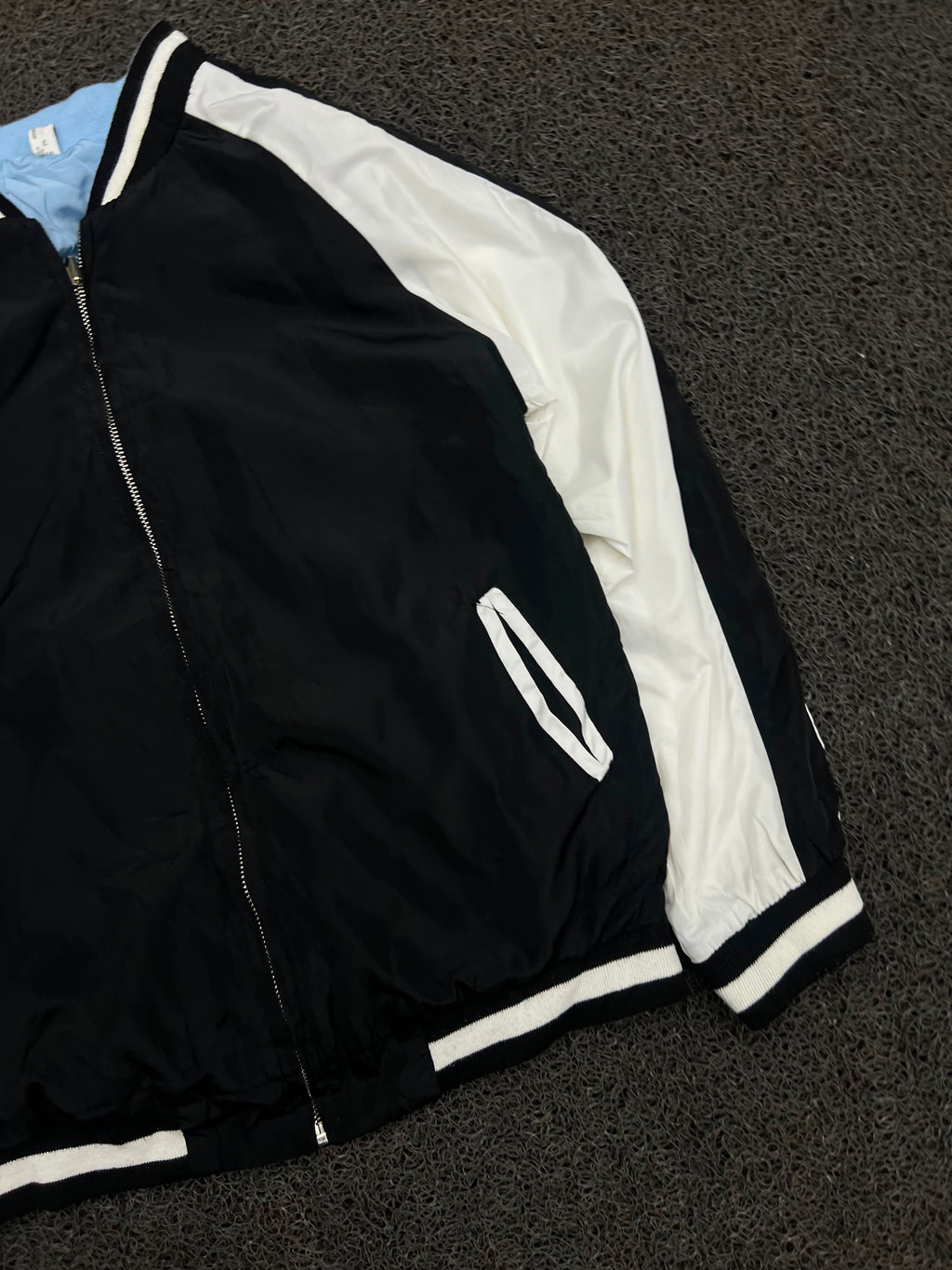 Men's Reversible Sky Blue & Black Bomber Jacket – Lightweight Full Zip Varsity Windbreaker