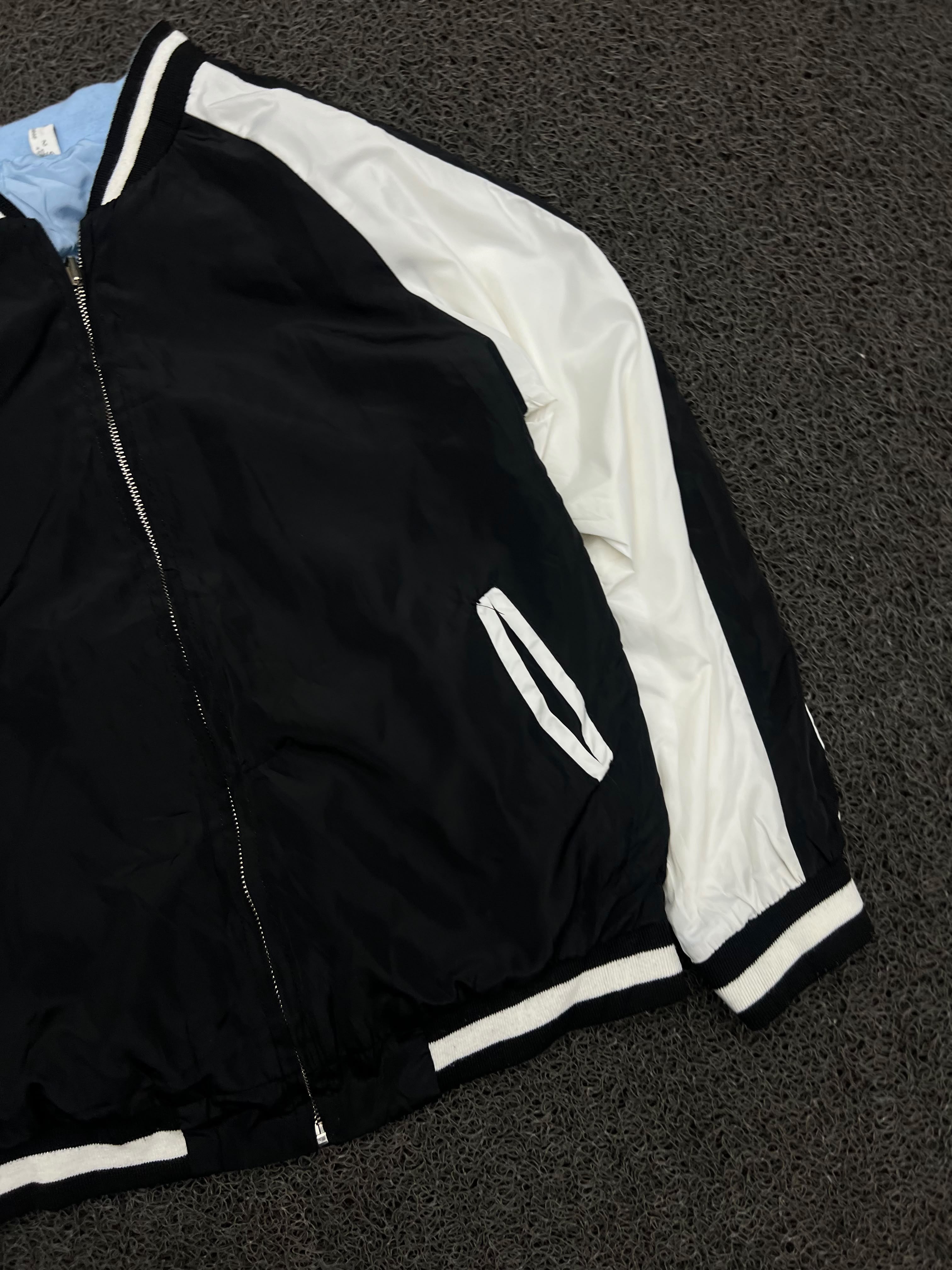 Men's Reversible Sky Blue & Black Bomber Jacket – Lightweight Full Zip Varsity Windbreaker