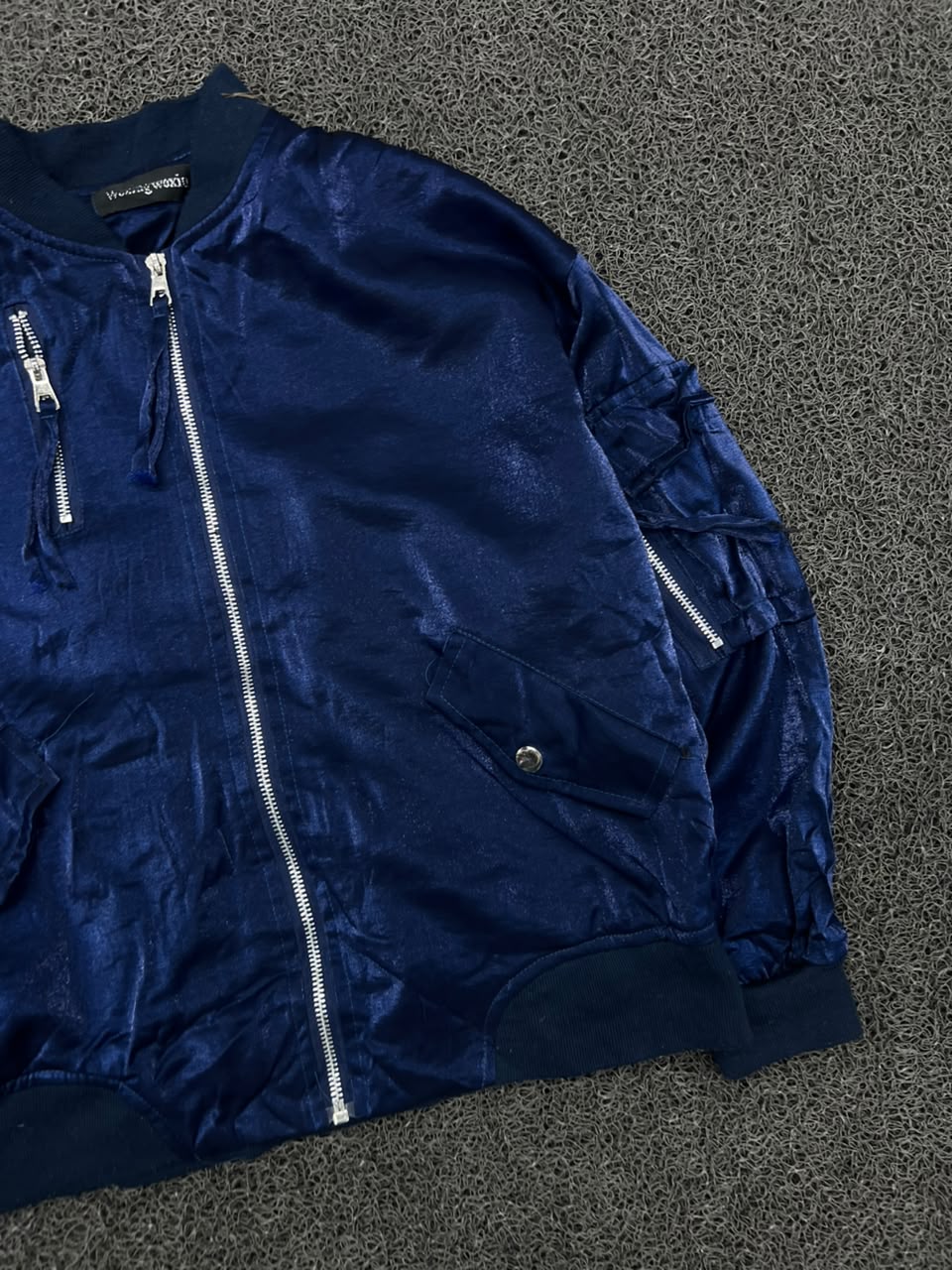 Premium Blue Bomber Jacket with Utility Sleeve Pocket