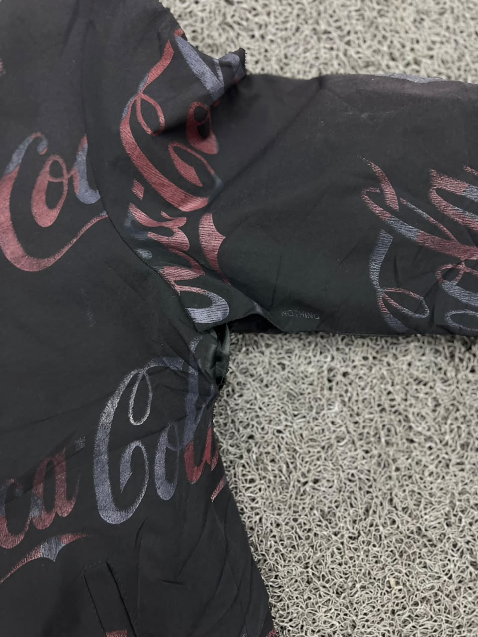Coca-Cola All Over Print Black Bomber Jacket – ⚠️ Small Scratch