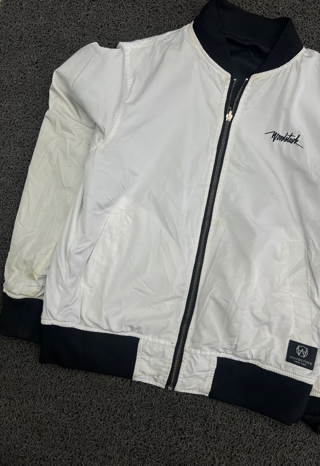 Reversible Black & White Bomber Jacket – Dual-Sided Zip-Up Jacket ⚠️ Small Stains