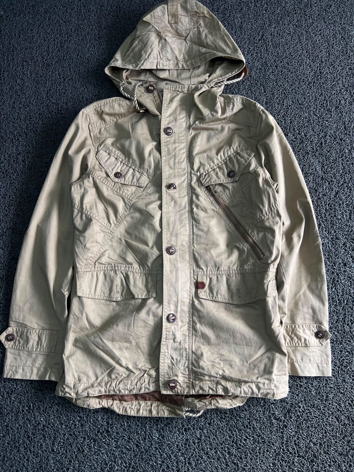 Hooded Utility Field Jacket – Button Front Multi-Pocket Casual Outdoor Coat