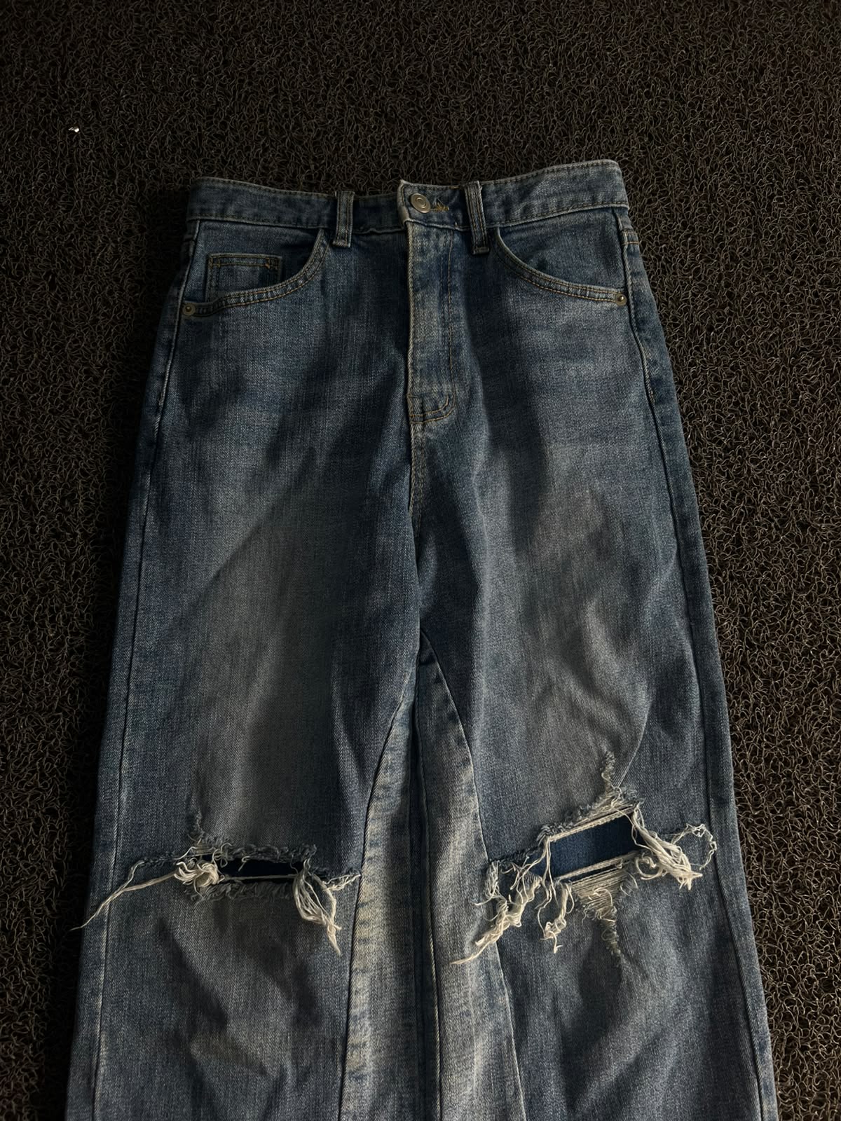 Vintage Distressed Wide Leg Blue Denim Jeans – Washed | Thrift