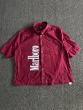 Menswear short-sleeve button-up with a bold Marlboro graphic print.