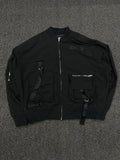 Black Techwear Multi-Pocket Utility Bomber Jacket