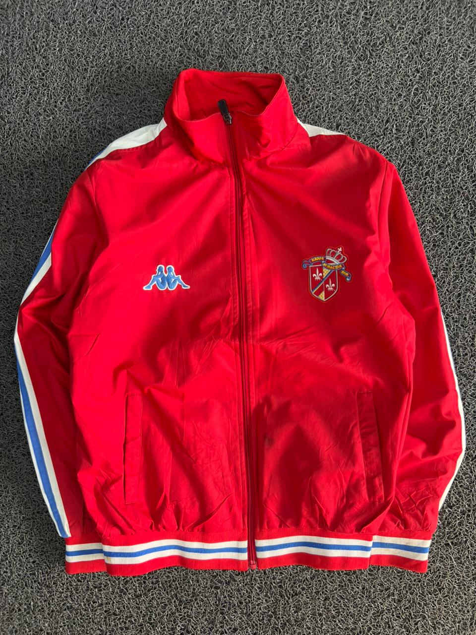 Men's Red Retro Zip-Up Track Jacket with Contrast Sleeve Stripes