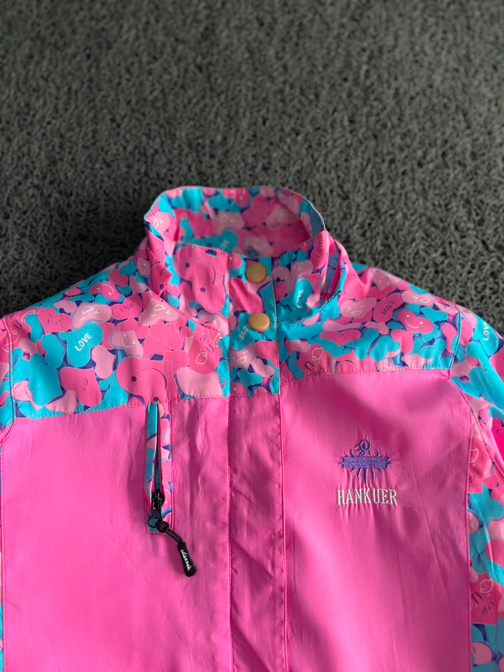 HANKUER Pink Printed Outdoor Windbreaker Jacket – Lightweight Zip-Up Coat