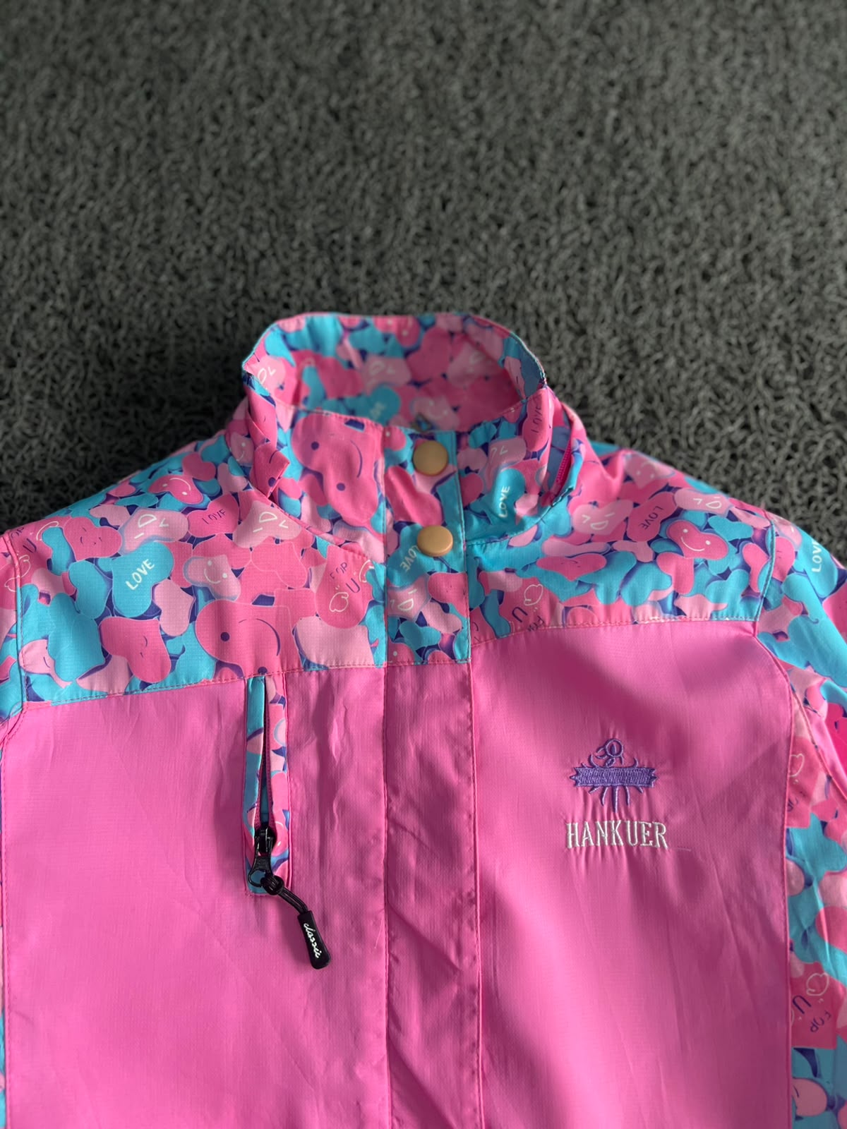 HANKUER Pink Printed Outdoor Windbreaker Jacket – Lightweight Zip-Up Coat