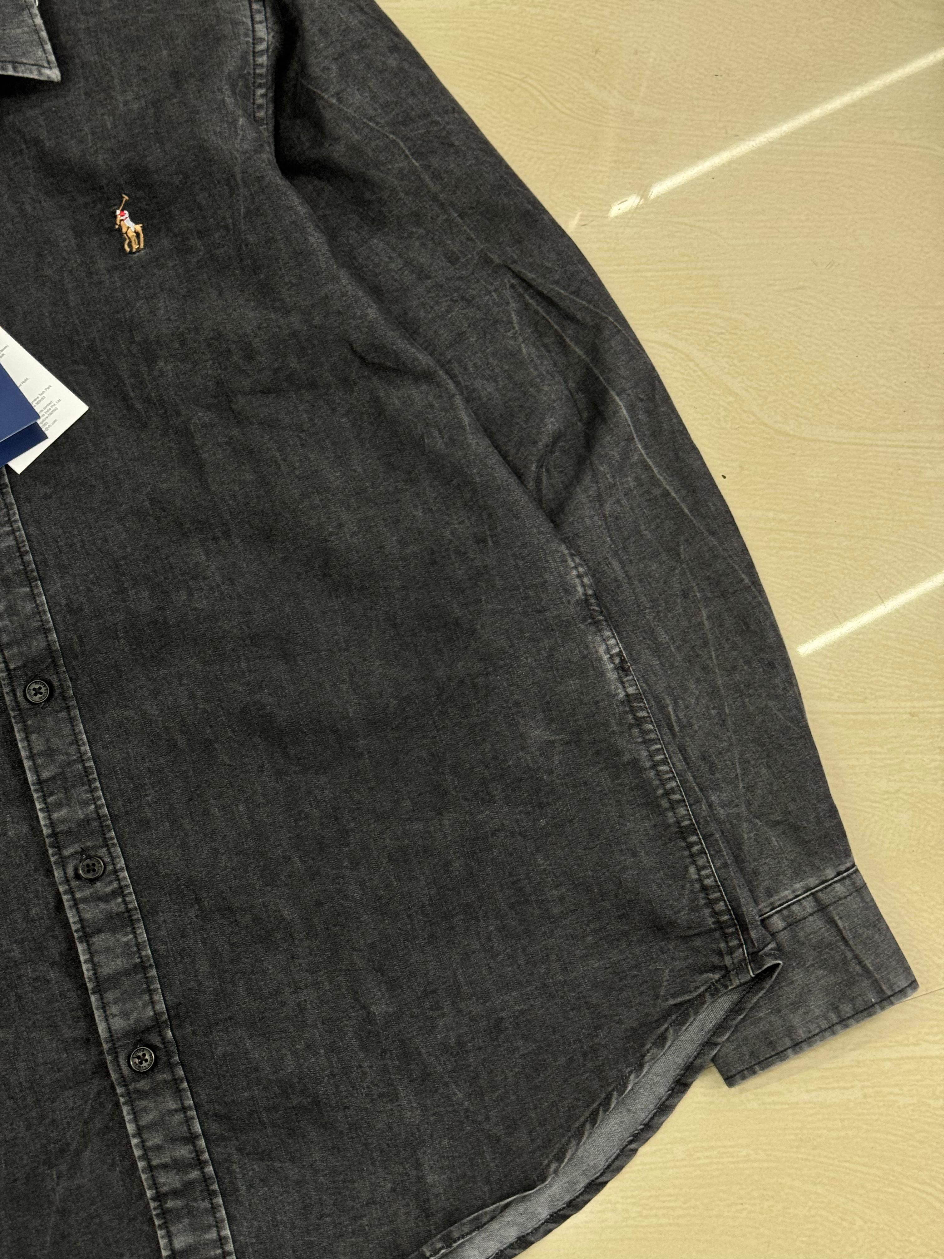 Polo Ralph Lauren Men’s Washed Black Denim Button-Up Shirt with Pony Logo