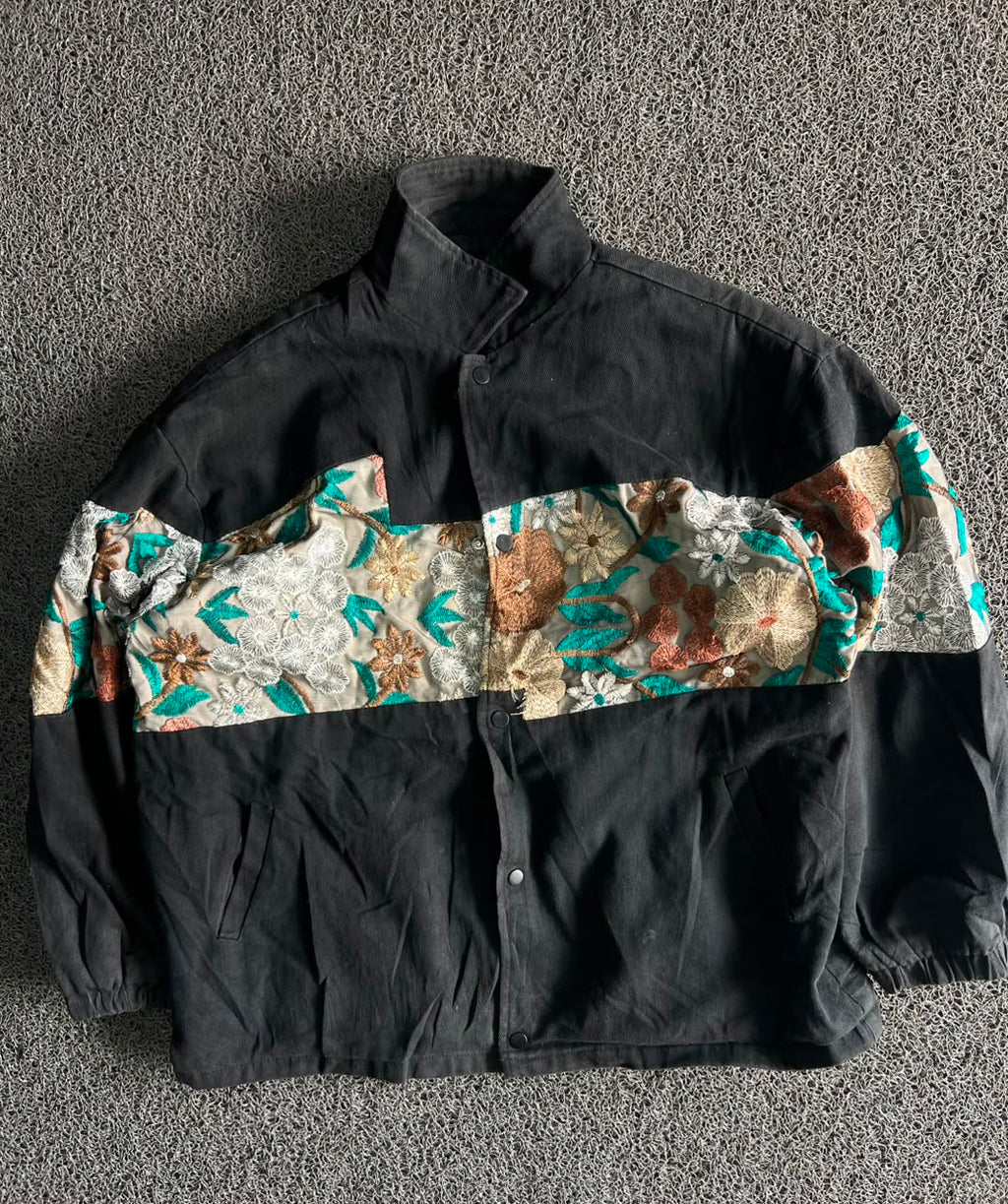 Vintage Black Floral Embroidered Panel Jacket