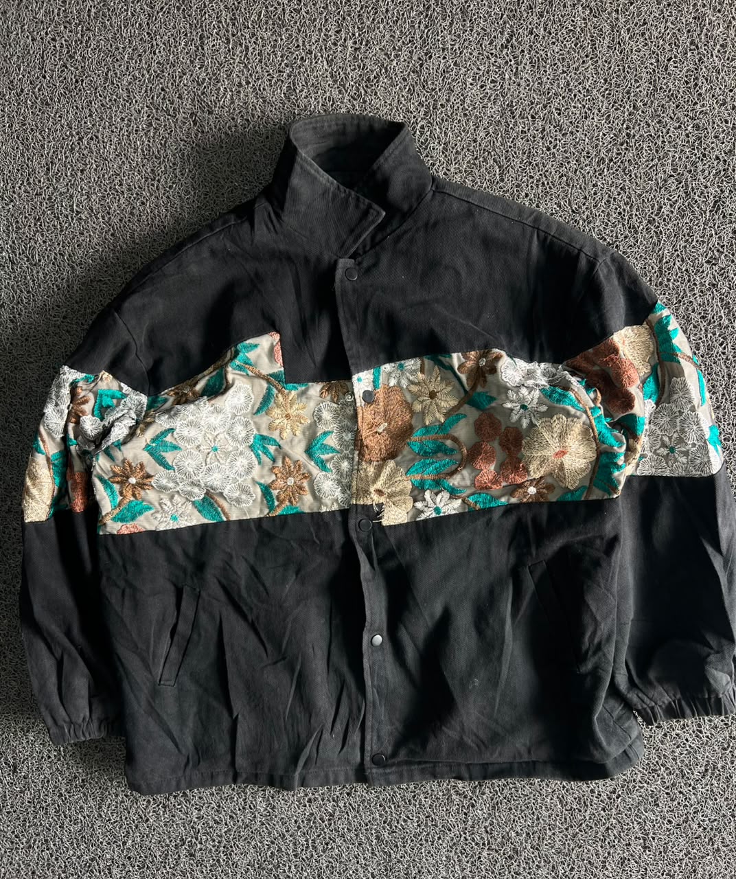 Vintage Black Floral Embroidered Panel Jacket