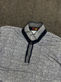 Vintage Grey Patterned Polo Shirt with Contrast Collar