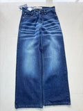 Men's Dark Blue Wide Leg Washed Jeans